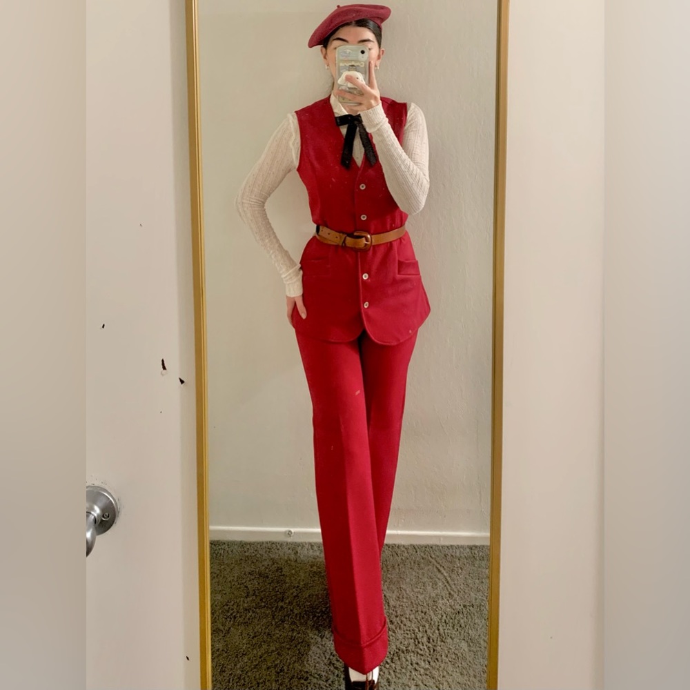 ✨☁️🍒70s Dark Red Vested Pantsuit🍒☁️✨